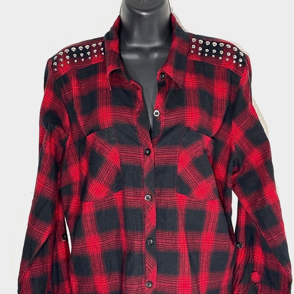 Dark Academia Grunge Red Plaid Studded L Long Sleeve Goth Punk Punk Preppy